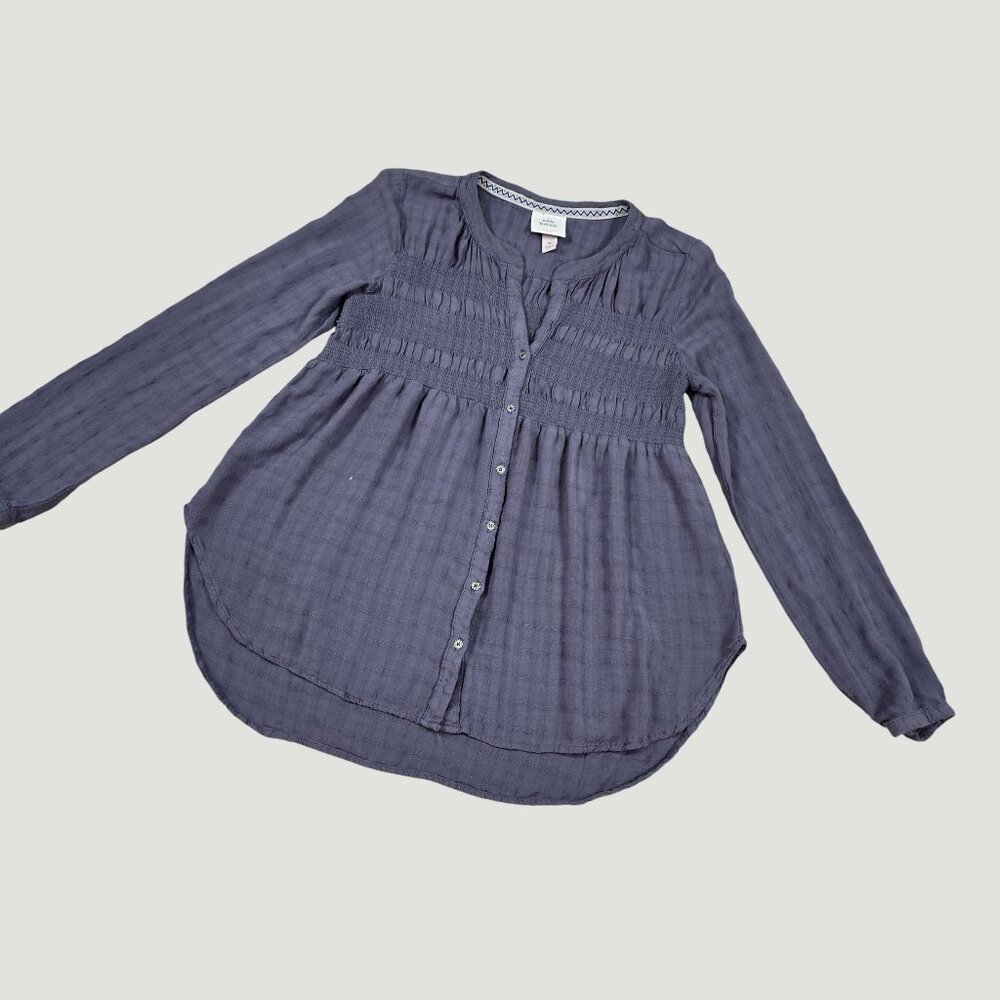 Boho Smocked Tunic Blouse Gray Medium - Picture 6 of 16